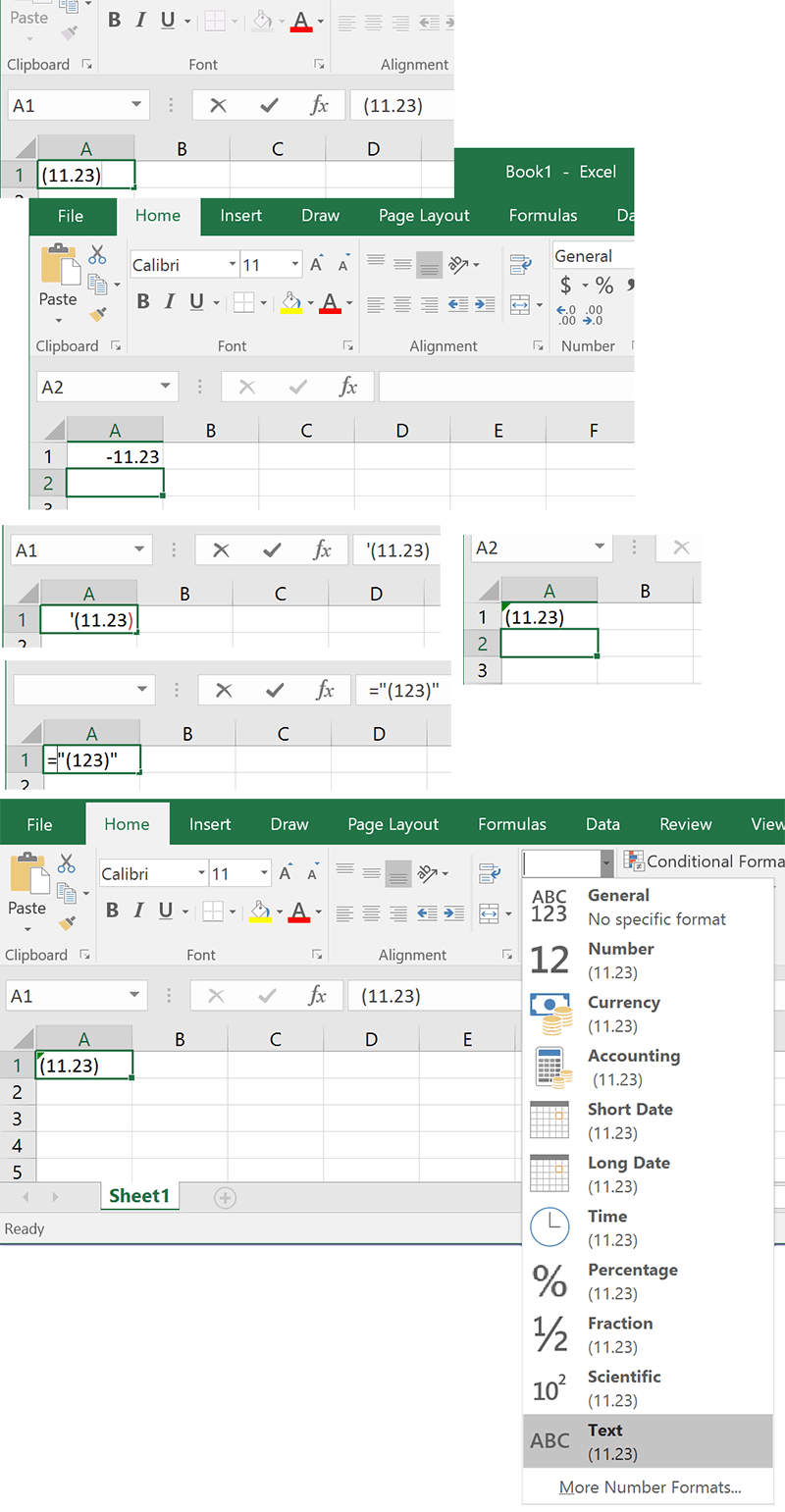 parentheses wont work on excel for accounting for mac